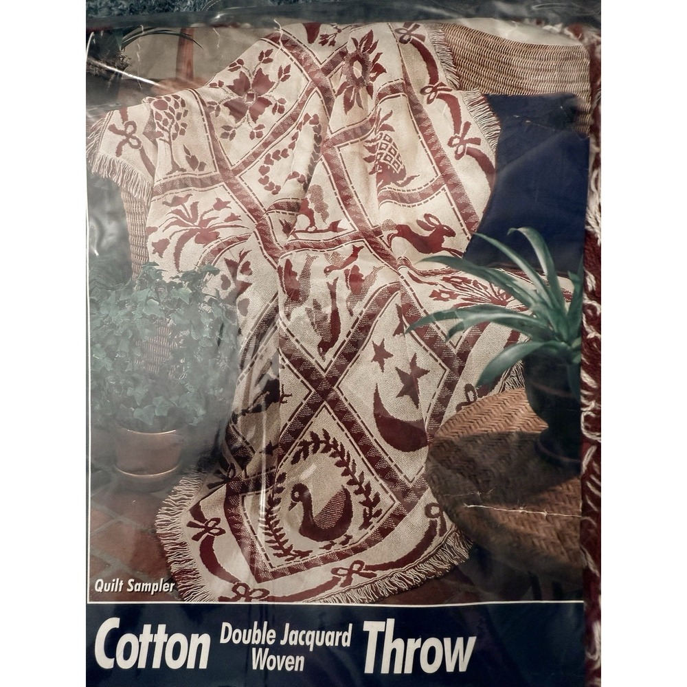 Dbl Jacquard Woven Throw Cotton‎ USA New VTG Riverbend Collection 47x60"